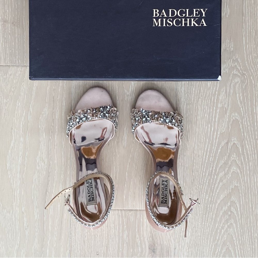 Badgley Mischka Rose Gold Jeweled Ankle Strap Sandals